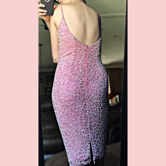VINTAGE Black Tie Beaded Pink Dress - Picture 3 of 8